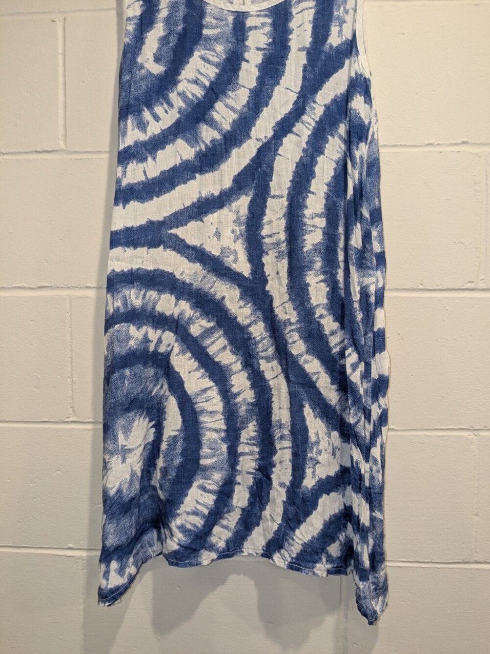 Vasna Linen Shift Dress Size Large L Indigo Blue White Tie Dye Sleeveless Beach - Picture 3 of 9